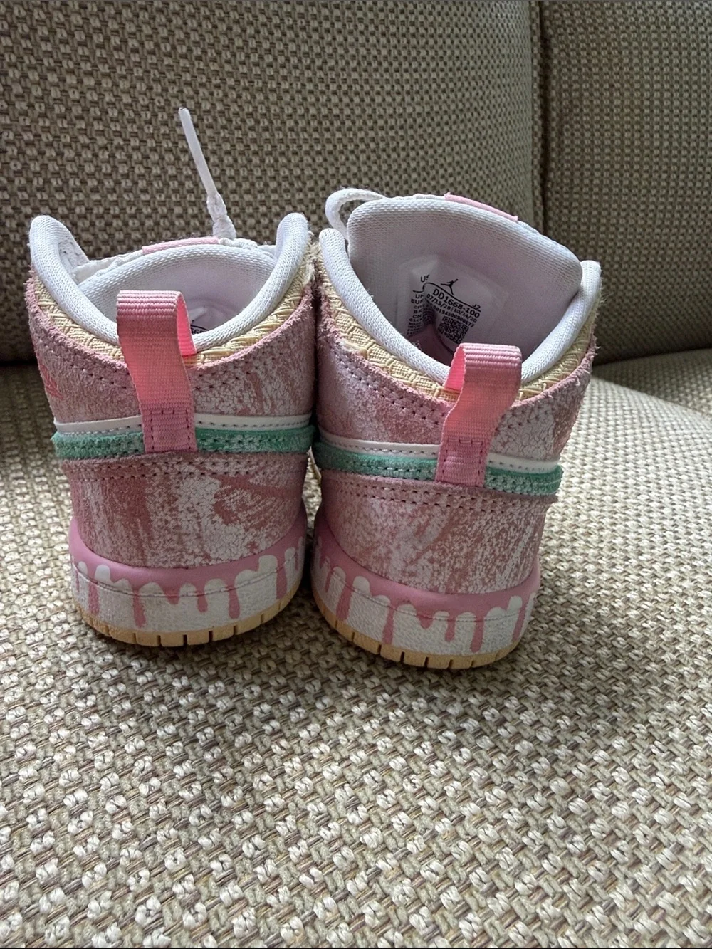 Jordan Kids White Sneakers with Pastel Pink, Mint and Yellow Accents